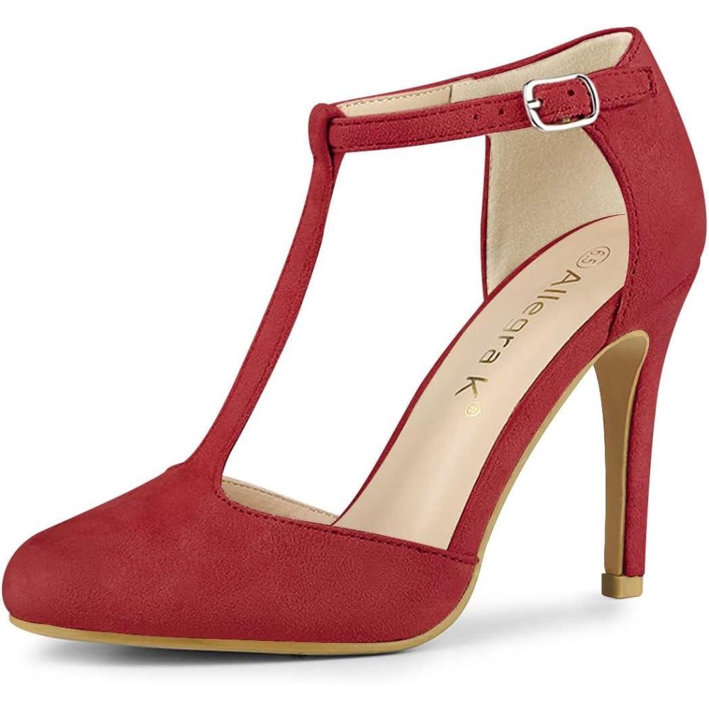 imageAllegra K Womens Rounded Toe Stiletto Heel TStrap Dress PumpsRed