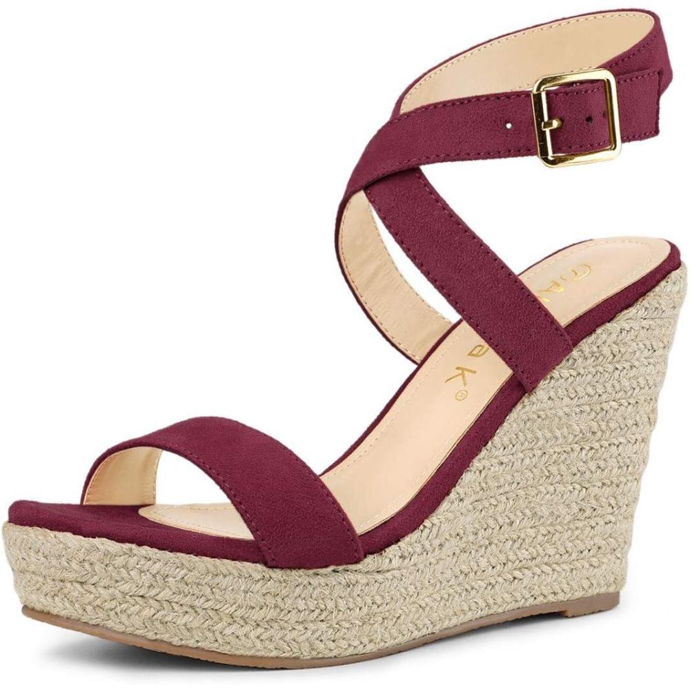 imageAllegra K Womens Slingback Crisscross Espadrille Wedges Heel SandalsBurgundy