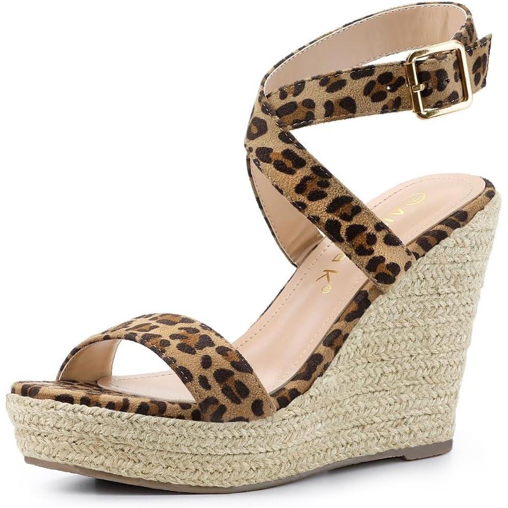 imageAllegra K Womens Slingback Crisscross Espadrille Wedges Heel SandalsLeopard