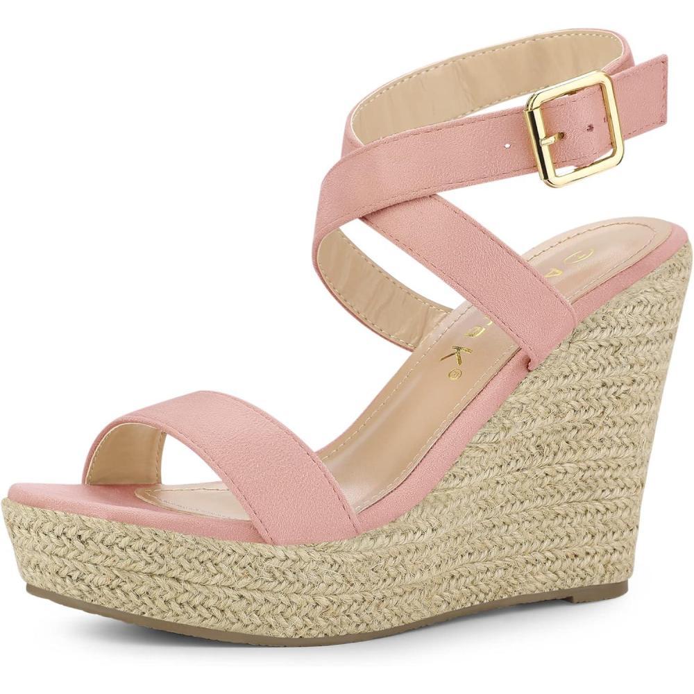imageAllegra K Womens Slingback Crisscross Espadrille Wedges Heel SandalsPink
