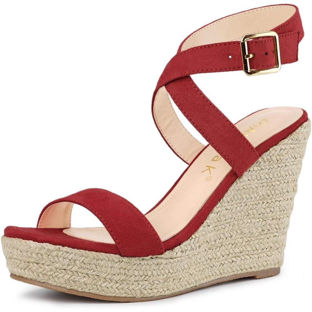 imageAllegra K Womens Slingback Crisscross Espadrille Wedges Heel SandalsRed