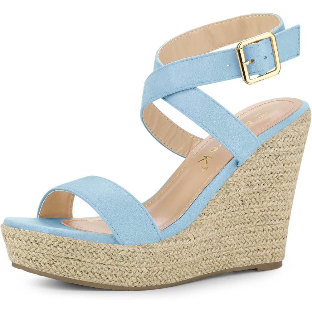 imageAllegra K Womens Slingback Crisscross Espadrille Wedges Heel SandalsSky Blue
