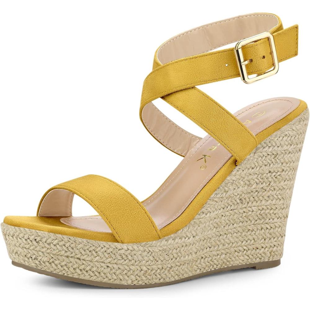 imageAllegra K Womens Slingback Crisscross Espadrille Wedges Heel SandalsYellow