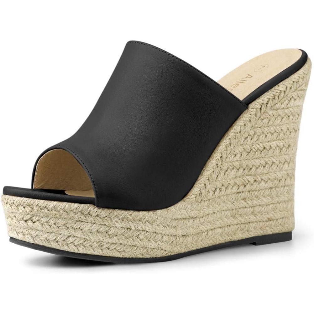 imageAllegra K Womens Slip on Platform Sandals Espadrilles Wedges Slides MulesBlack