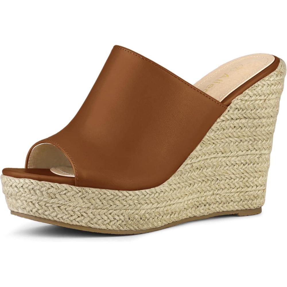 imageAllegra K Womens Slip on Platform Sandals Espadrilles Wedges Slides MulesBrown