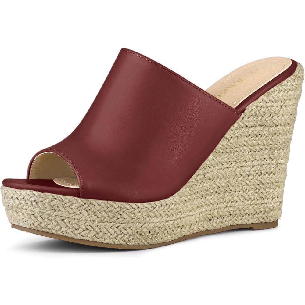imageAllegra K Womens Slip on Platform Sandals Espadrilles Wedges Slides MulesBurgundy