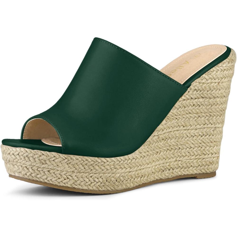 imageAllegra K Womens Slip on Platform Sandals Espadrilles Wedges Slides MulesDark Green