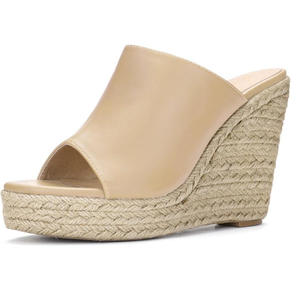 imageAllegra K Womens Slip on Platform Sandals Espadrilles Wedges Slides MulesNude