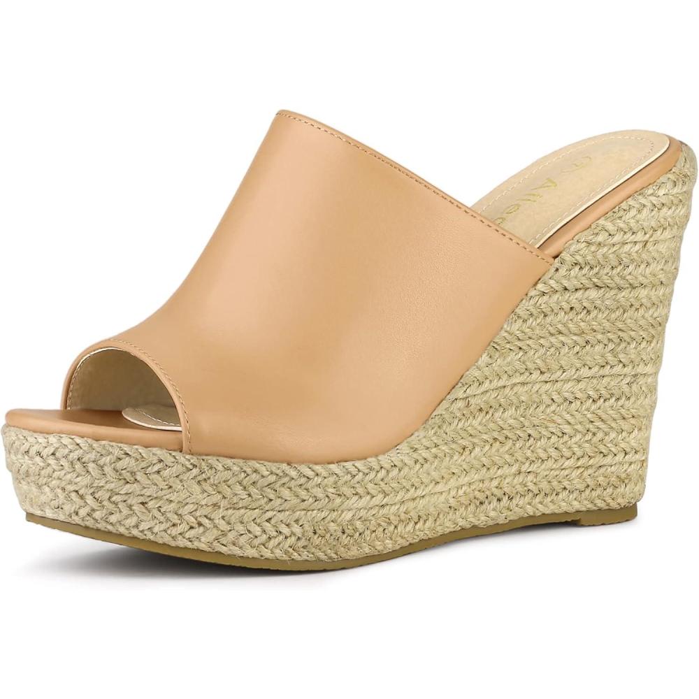 imageAllegra K Womens Slip on Platform Sandals Espadrilles Wedges Slides MulesTan
