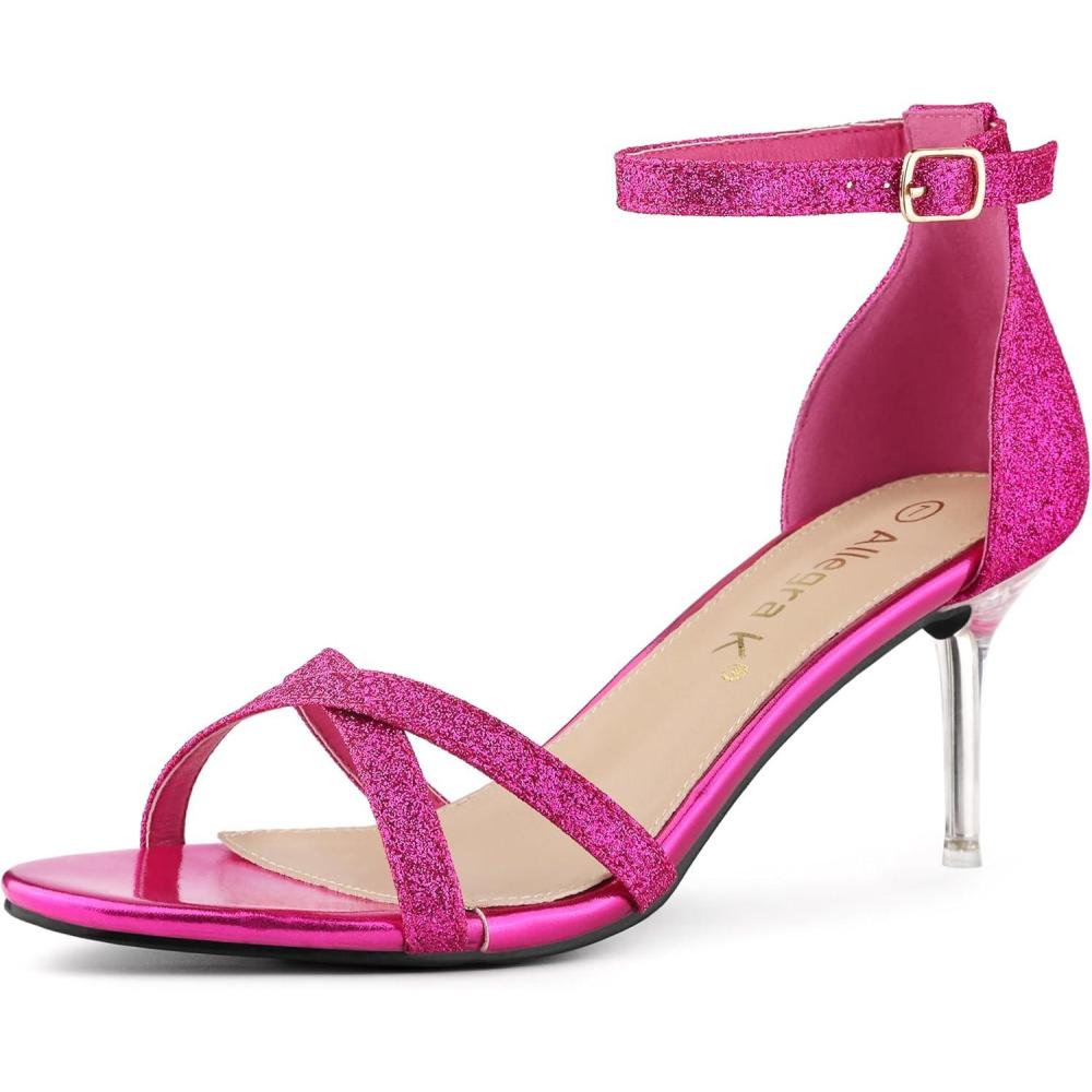 imageAllegra K Womens Sparkly Glitter Ankle Straps Stiletto Clear Heels SandalsHot Pink