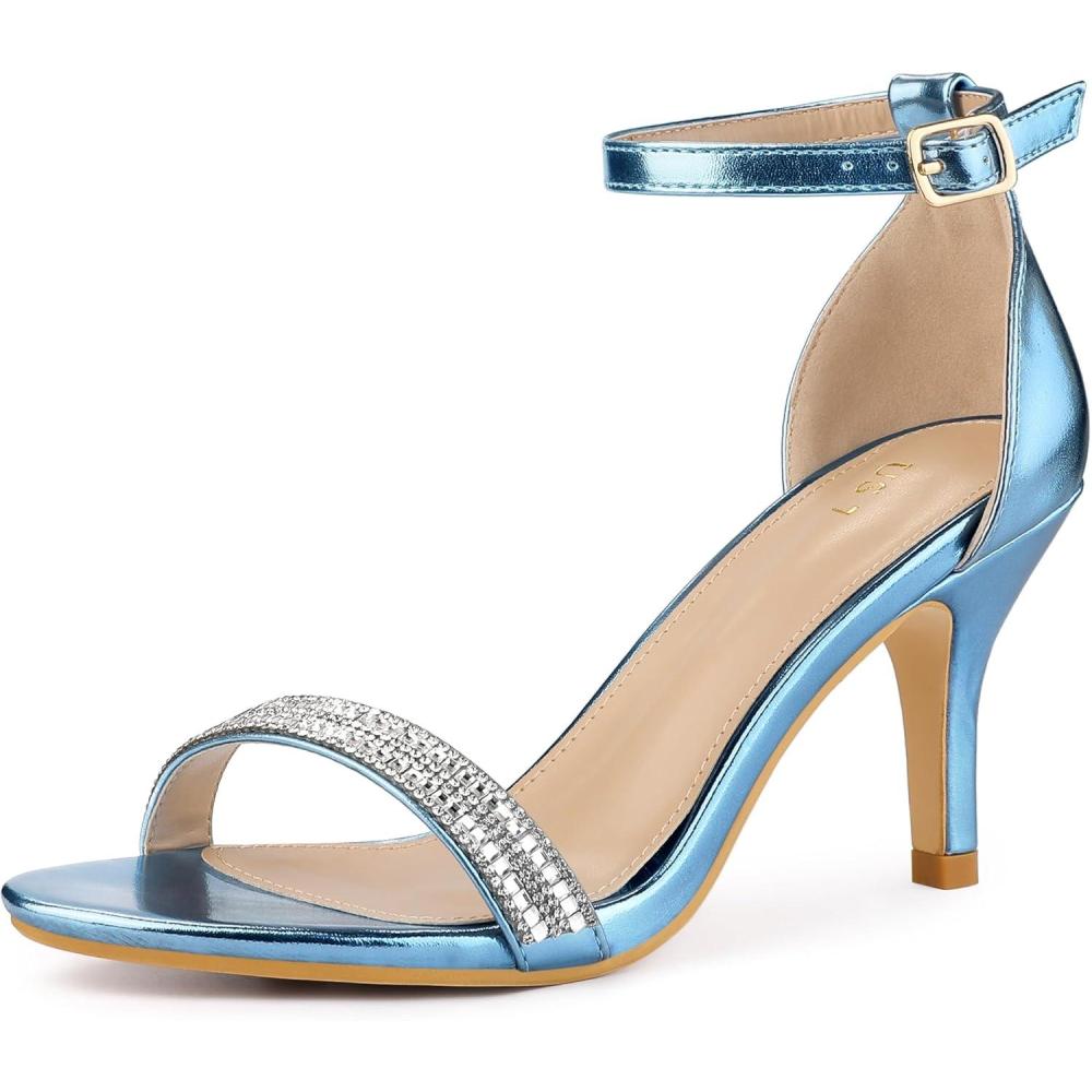 imageAllegra K Womens Stiletto Heels Rhinestone Ankle Strap SandalsBlue