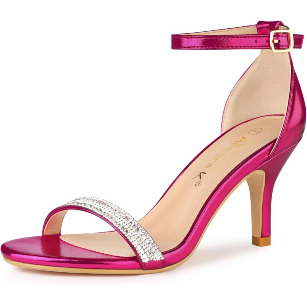 imageAllegra K Womens Stiletto Heels Rhinestone Ankle Strap SandalsHot Pink