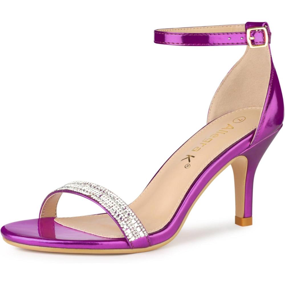 imageAllegra K Womens Stiletto Heels Rhinestone Ankle Strap SandalsPurple