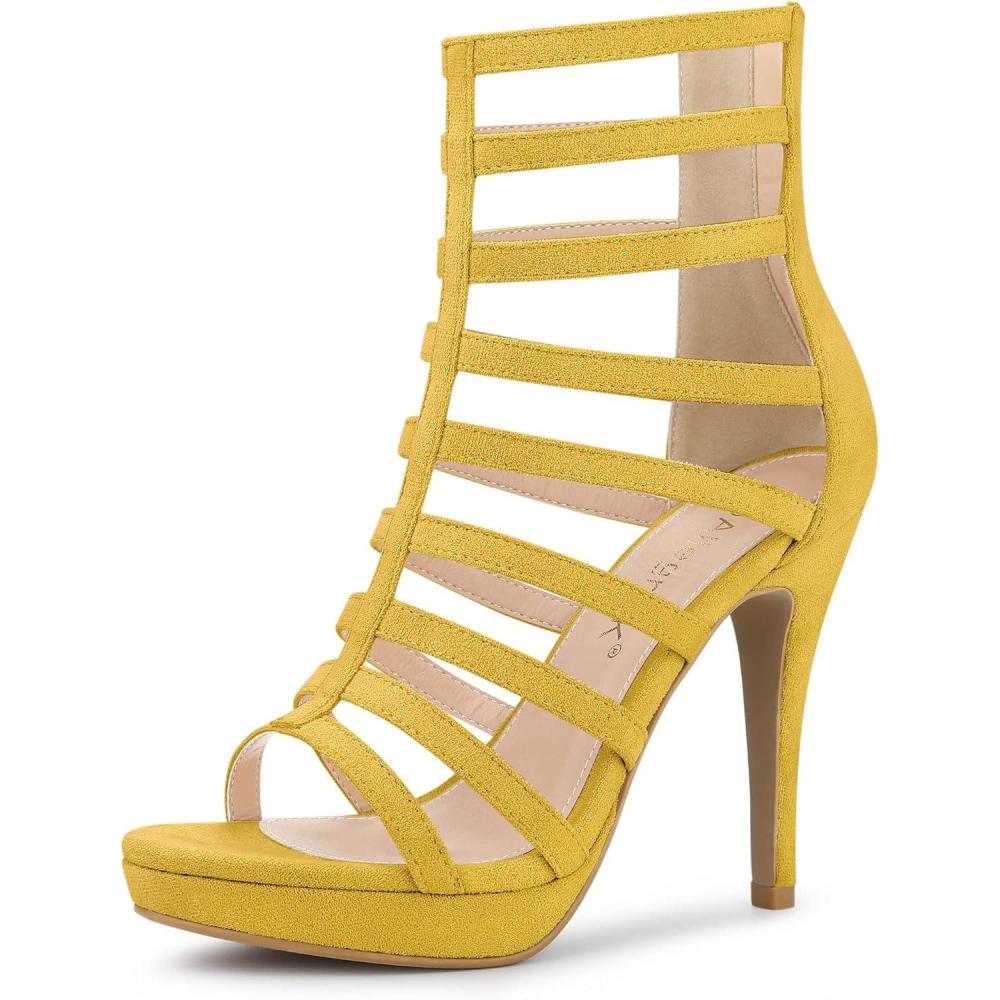 imageAllegra K Womens Stiletto Platform Heels Strappy Gladiator Heel SandalsYellow