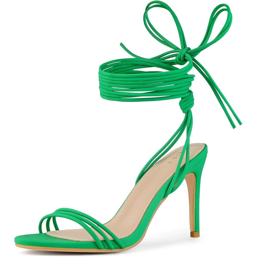 imageAllegra K Womens Strappy Lace Up Slingback Open Toe Stiletto Heel SandalsGreen