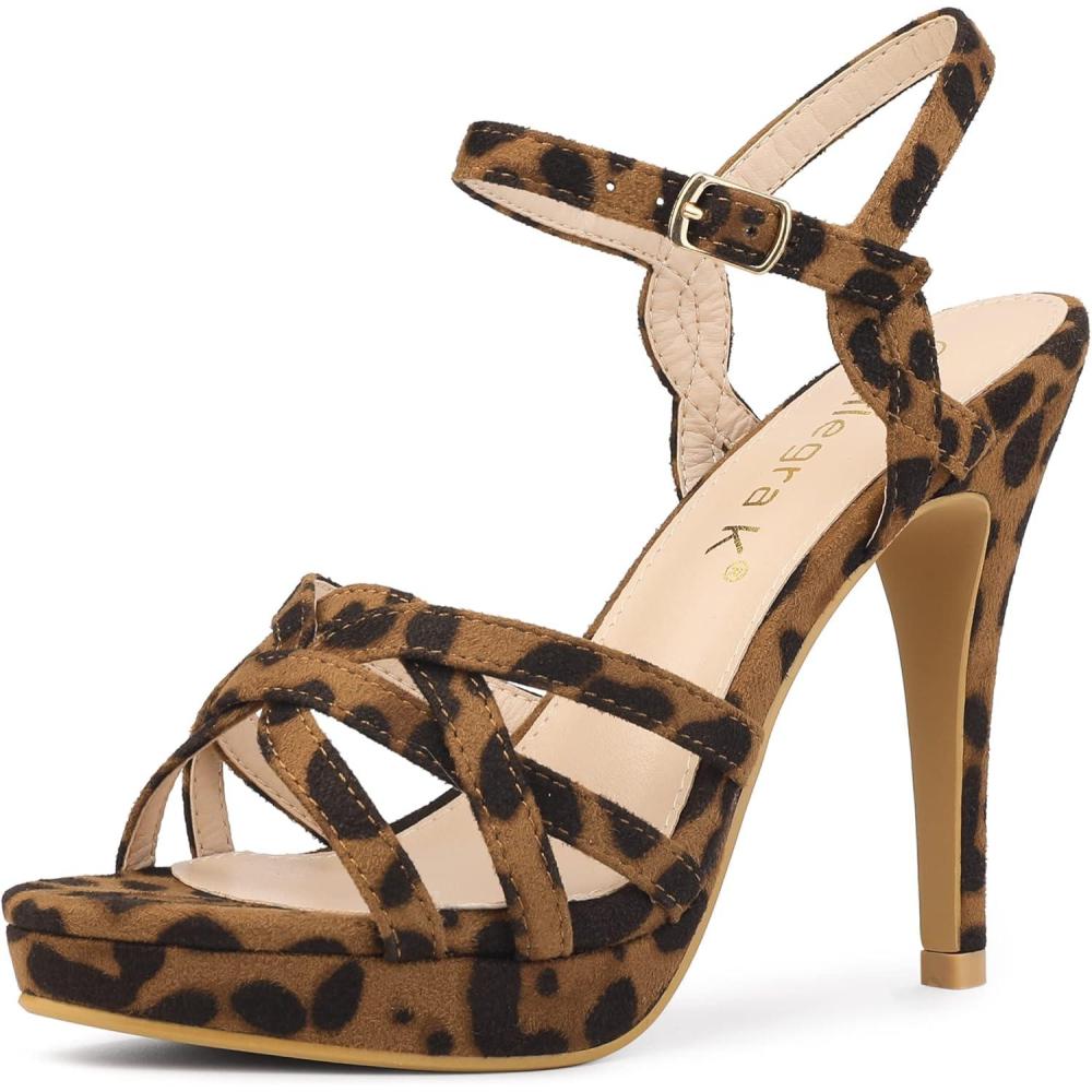 imageAllegra K Womens Strappy Platform Heels Stiletto Heel SandalsLeopard