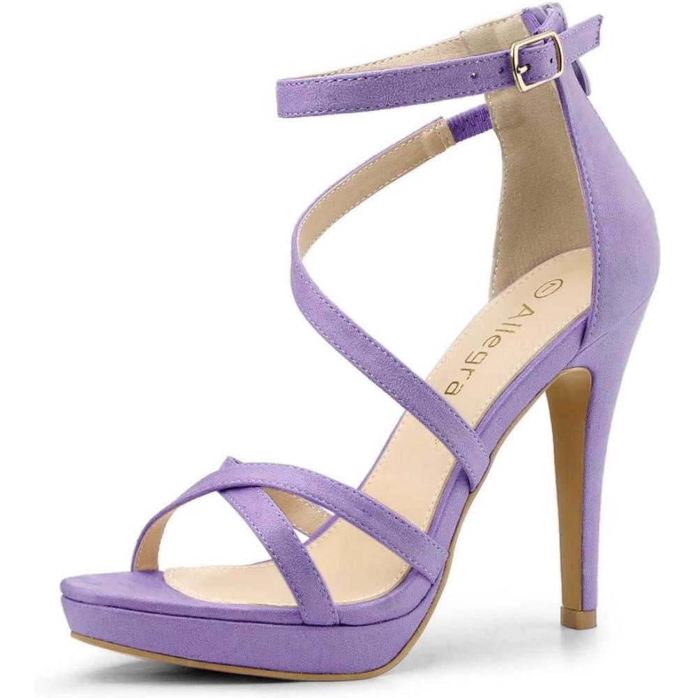 imageAllegra K Womens Strappy Platform Stiletto Heels SandalsPurple