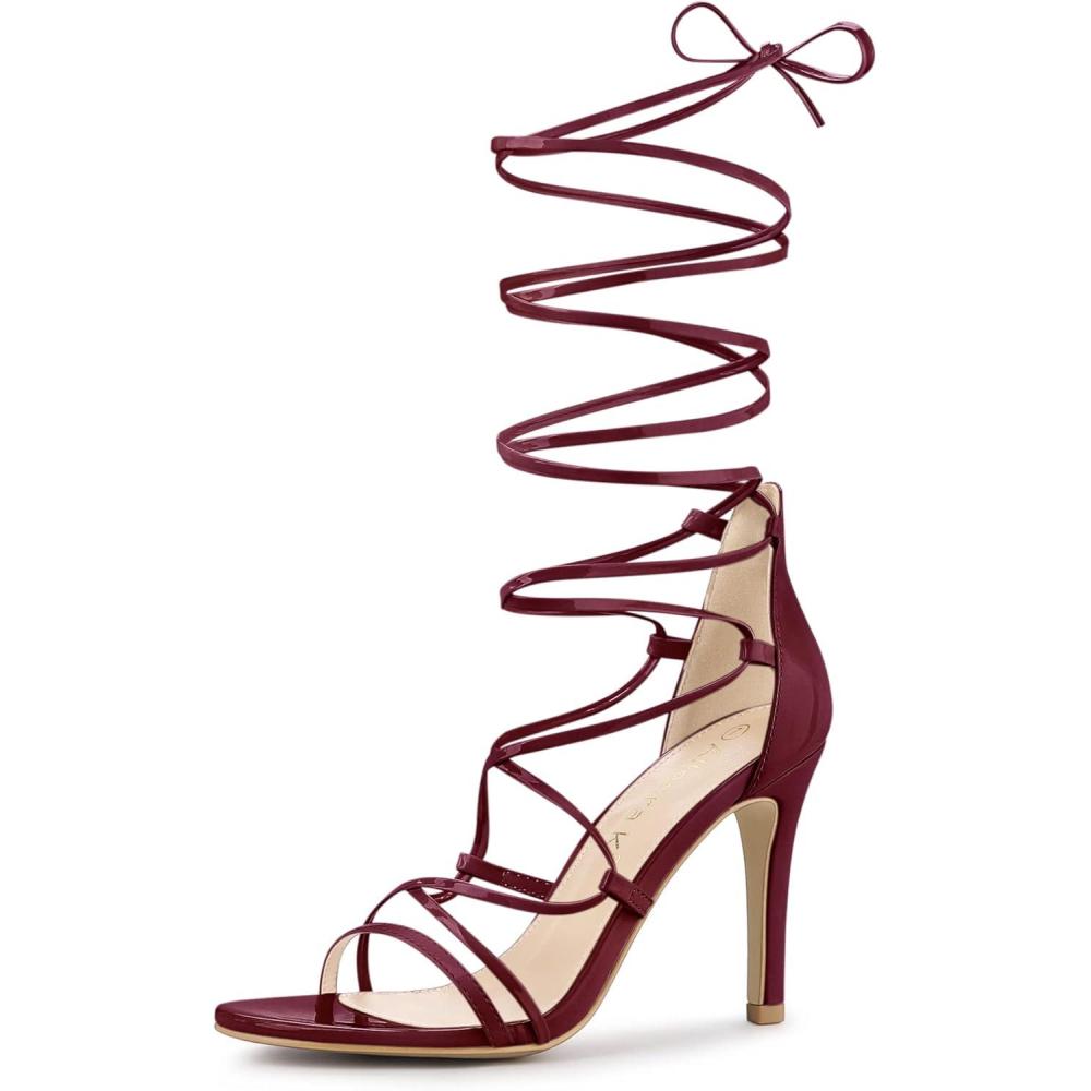imageAllegra K Womens Strappy Straps Lace Up Stiletto Heel SandalsBurgundy