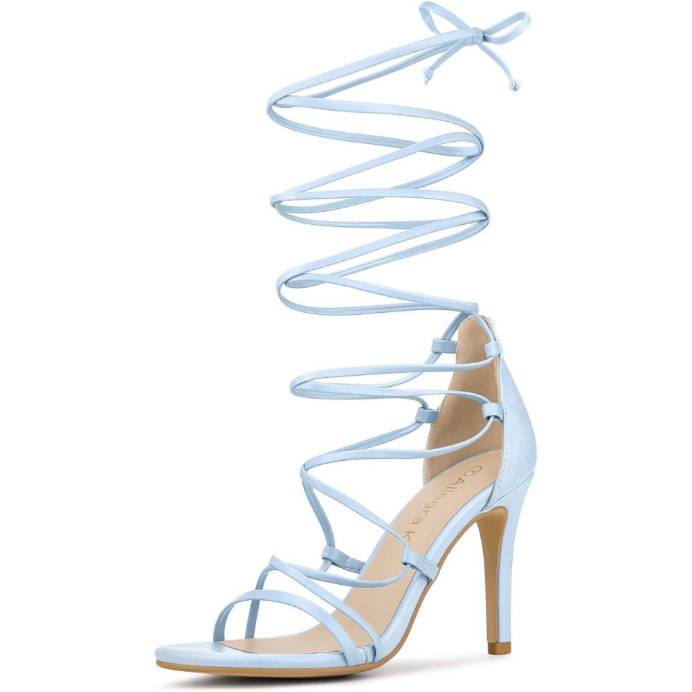 imageAllegra K Womens Strappy Straps Lace Up Stiletto Heel SandalsSky Blue