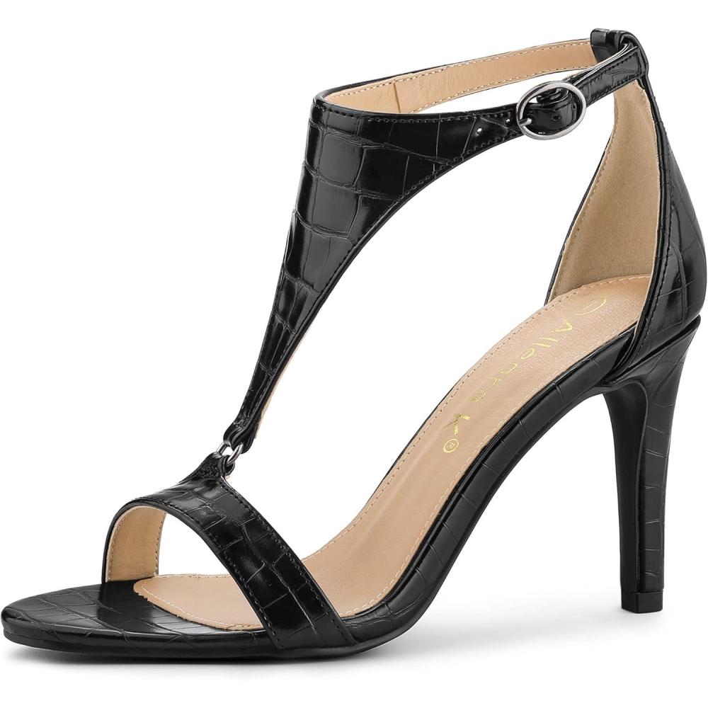imageAllegra K Womens T Strap Open Toe Stiletto Heel SandalsBlack