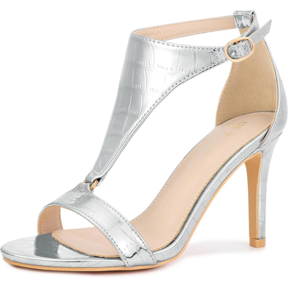 imageAllegra K Womens T Strap Open Toe Stiletto Heel SandalsSilver