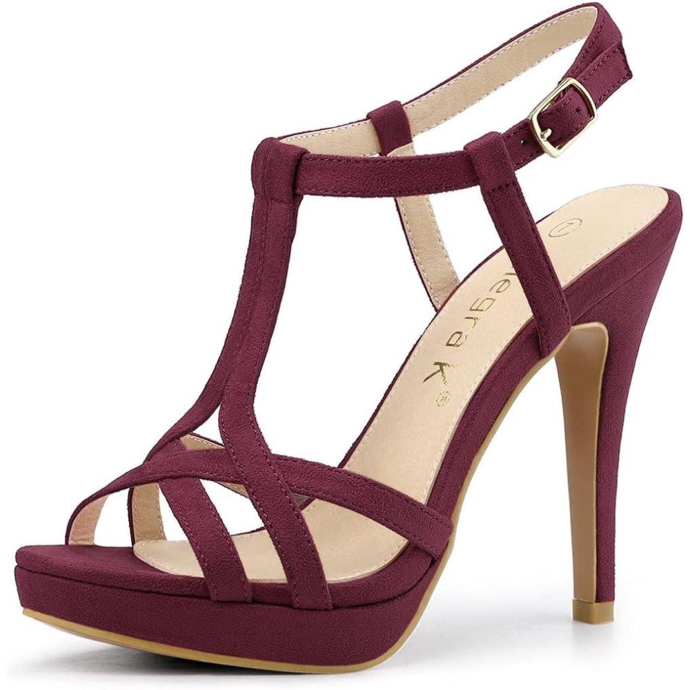 imageAllegra K Womens T Strap Slingback Platform Stiletto Heel SandalsBurgundy
