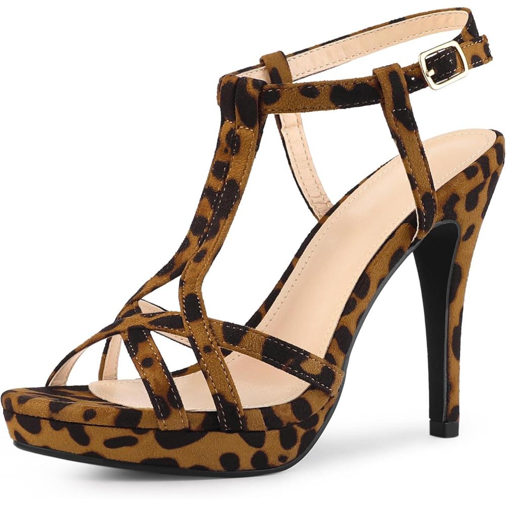 imageAllegra K Womens T Strap Slingback Platform Stiletto Heel SandalsLeopard