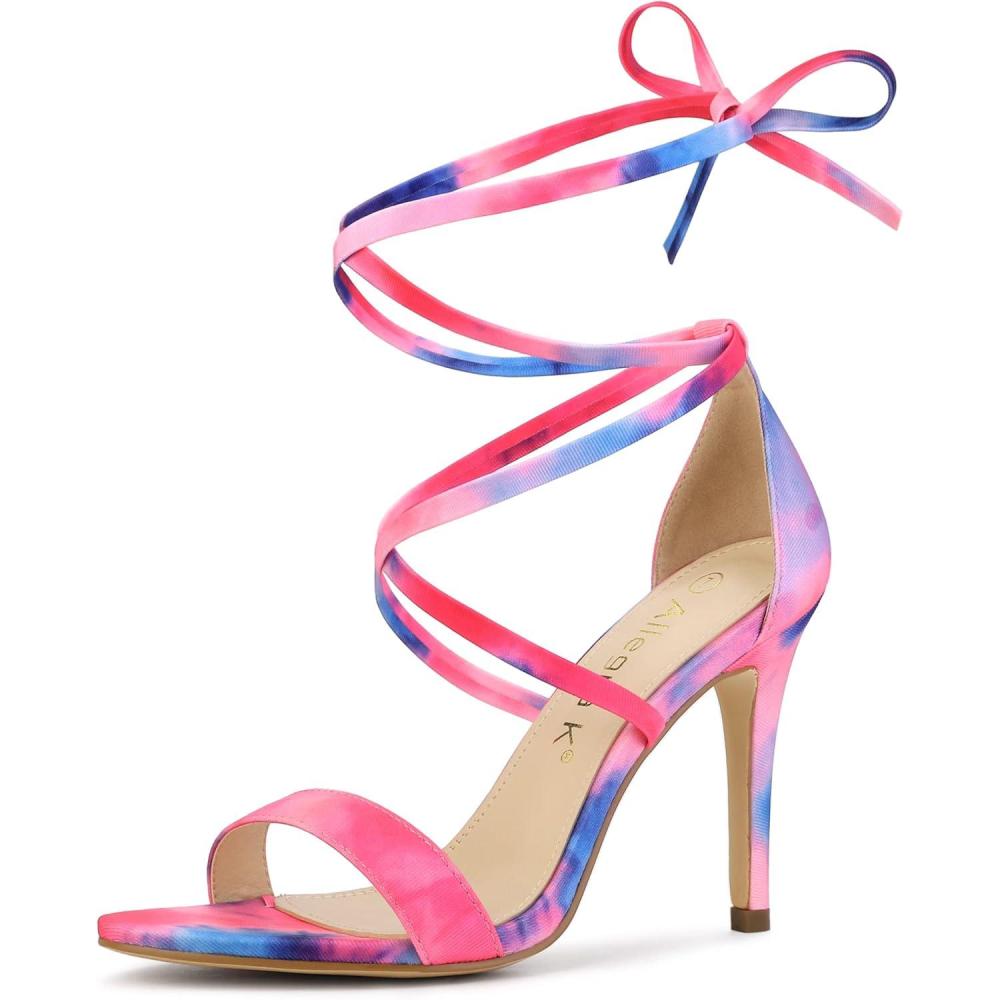imageAllegra K Womens Tie Dye Lace Up Stiletto Heel SandalsPink