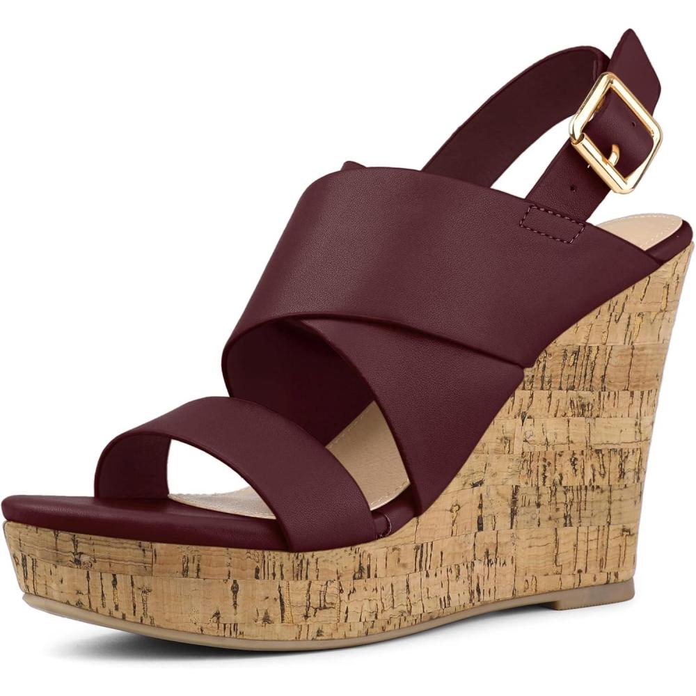 imageAllegra K Womens Wood Wedges Platform Wedge SandalsBurgundy