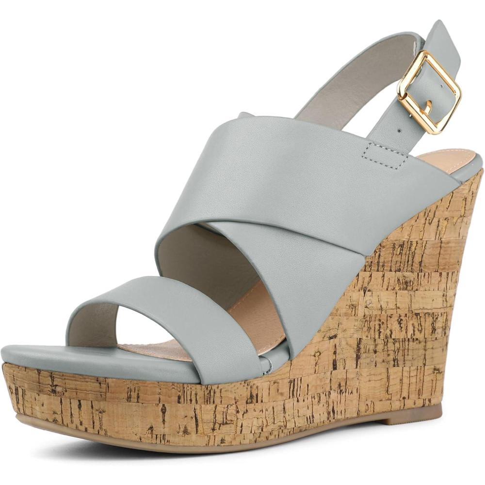 imageAllegra K Womens Wood Wedges Platform Wedge SandalsGrey
