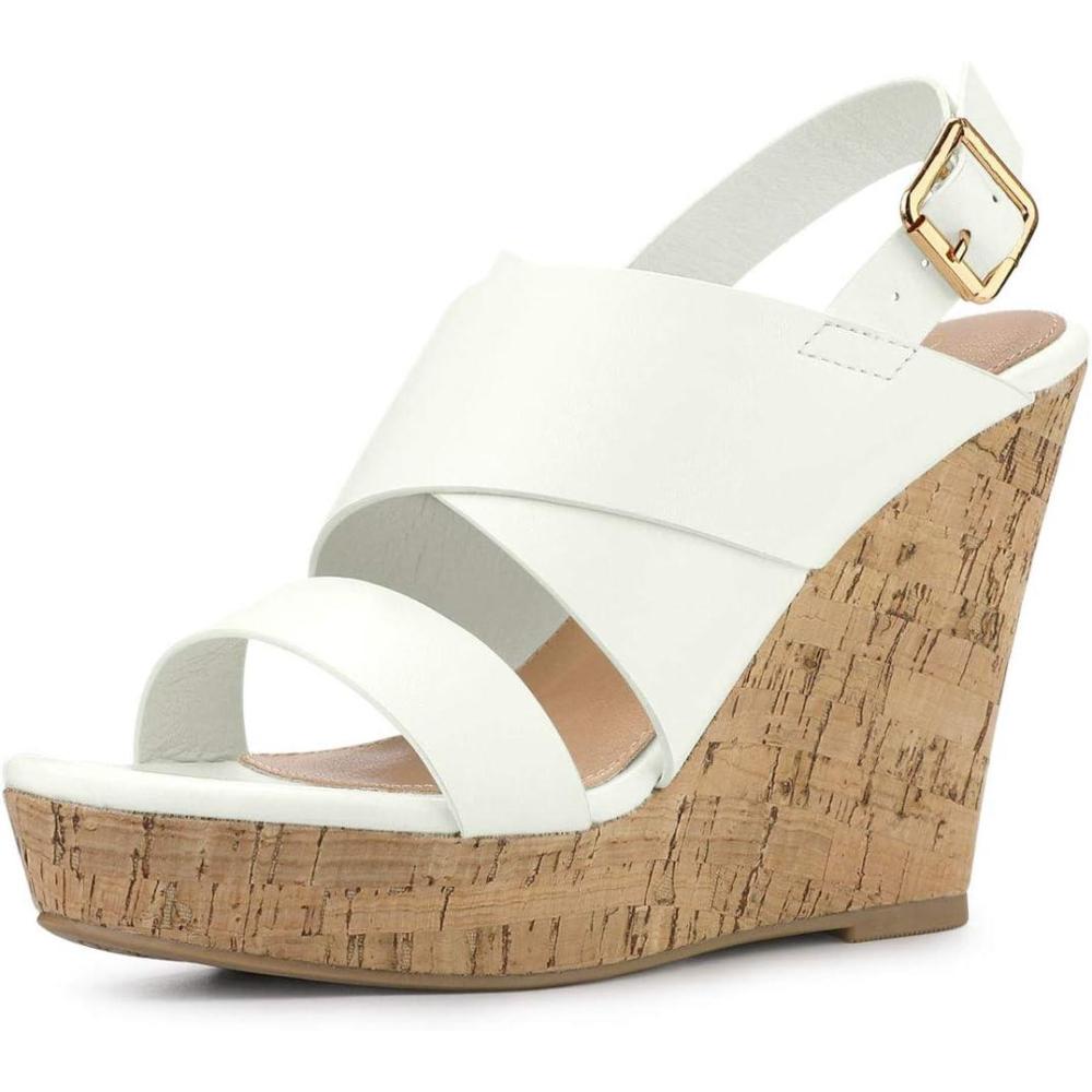 imageAllegra K Womens Wood Wedges Platform Wedge SandalsWhite
