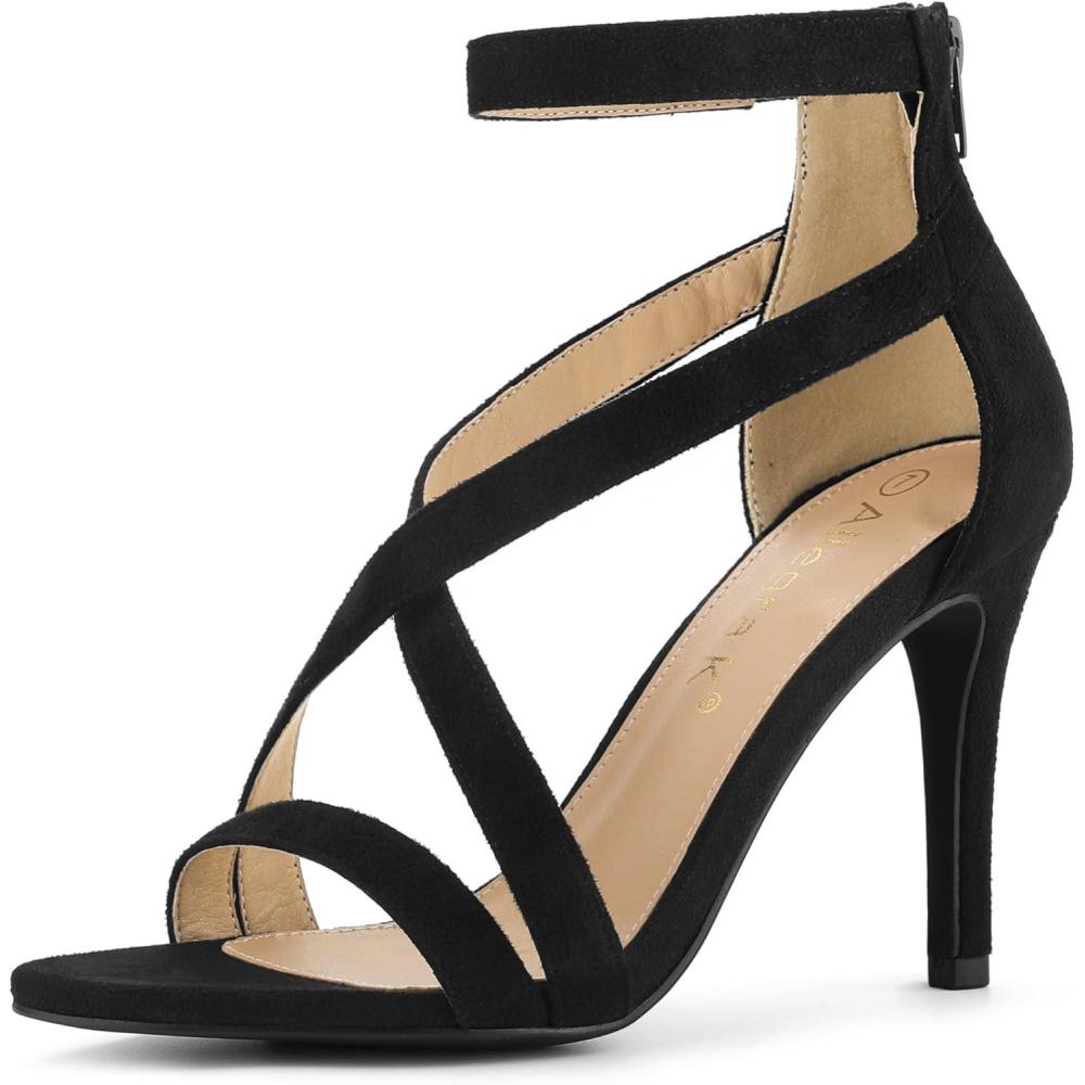 imageAllegra K Womens Zipper Ankle Strap Stiletto Heel SandalsBlack