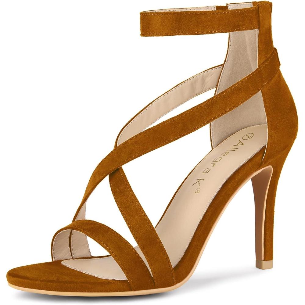 imageAllegra K Womens Zipper Ankle Strap Stiletto Heel SandalsBrown