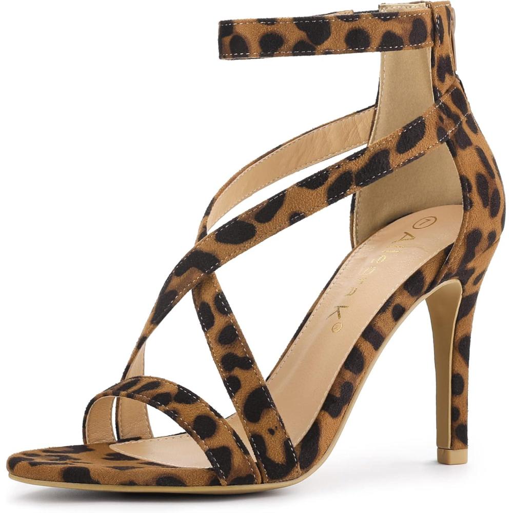 imageAllegra K Womens Zipper Ankle Strap Stiletto Heel SandalsLeopard