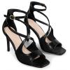 imageAllegra K Womens Ankle Strap Square Toe Crisscross Embossed Stiletto Heel SandalsBlack