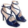 imageAllegra K Womens Ankle Strap Square Toe Crisscross Embossed Stiletto Heel SandalsNavy Blue