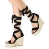 imageAllegra K Womens Espadrilles Platform Sandals Lace Up Open Toe Wedges HeelsBlack