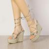 imageAllegra K Womens Espadrilles Platform Wedges Heel Lace Up SandalsSilver