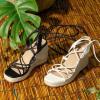 imageAllegra K Womens Platform Square Toe Lace Up Espadrilles Heels Wedge SandalsBlack