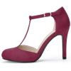 imageAllegra K Womens Rounded Toe Stiletto Heel TStrap Dress PumpsBurgundy