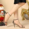 imageAllegra K Womens Stiletto Heels Rhinestone Ankle Strap SandalsGunmetal