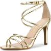 imageAllegra K Womens Open Toe Strappy Straps Stiletto Heel Gold Sandals 9 M US