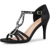 imageAllegra K Womens Rhinestone Ankle Strap Open Toe Stiletto Heels SandalsBlack