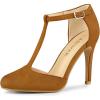 imageAllegra K Womens Rounded Toe Stiletto Heel TStrap Dress PumpsBrown