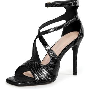 imageAllegra K Womens Ankle Strap Square Toe Crisscross Embossed Stiletto Heel SandalsBlack