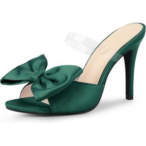 imageAllegra K Womens Bow Sandal Stiletto Heels Mules Heel SandalsDark Green