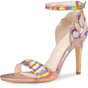 imageAllegra K Womens Butterfly Heels Metallic Stiletto Heel SandalsRose Gold