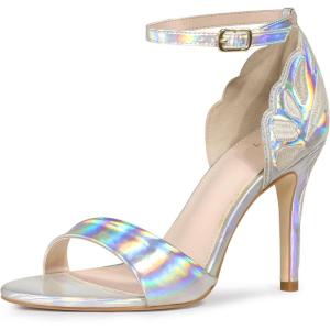 imageAllegra K Womens Butterfly Heels Metallic Stiletto Heel SandalsSilver