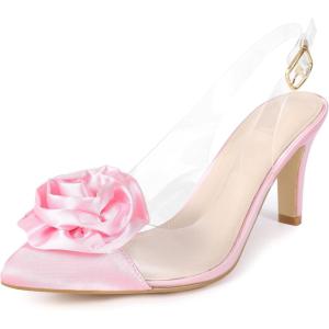 imageAllegra K Womens Clear Flower Stiletto Heel Sandals Pointed Toe Slingback PumpsBling Pink