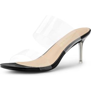 imageAllegra K Womens Clear Slide Stiletto Heel Clear SandalsBlack